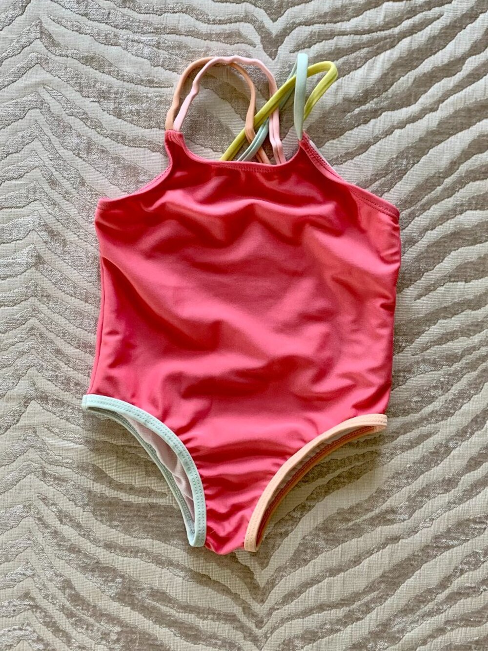 Wonder Nation Pink & Pastel Multi-colored Cross-Back One Piece 2T Swimsuit